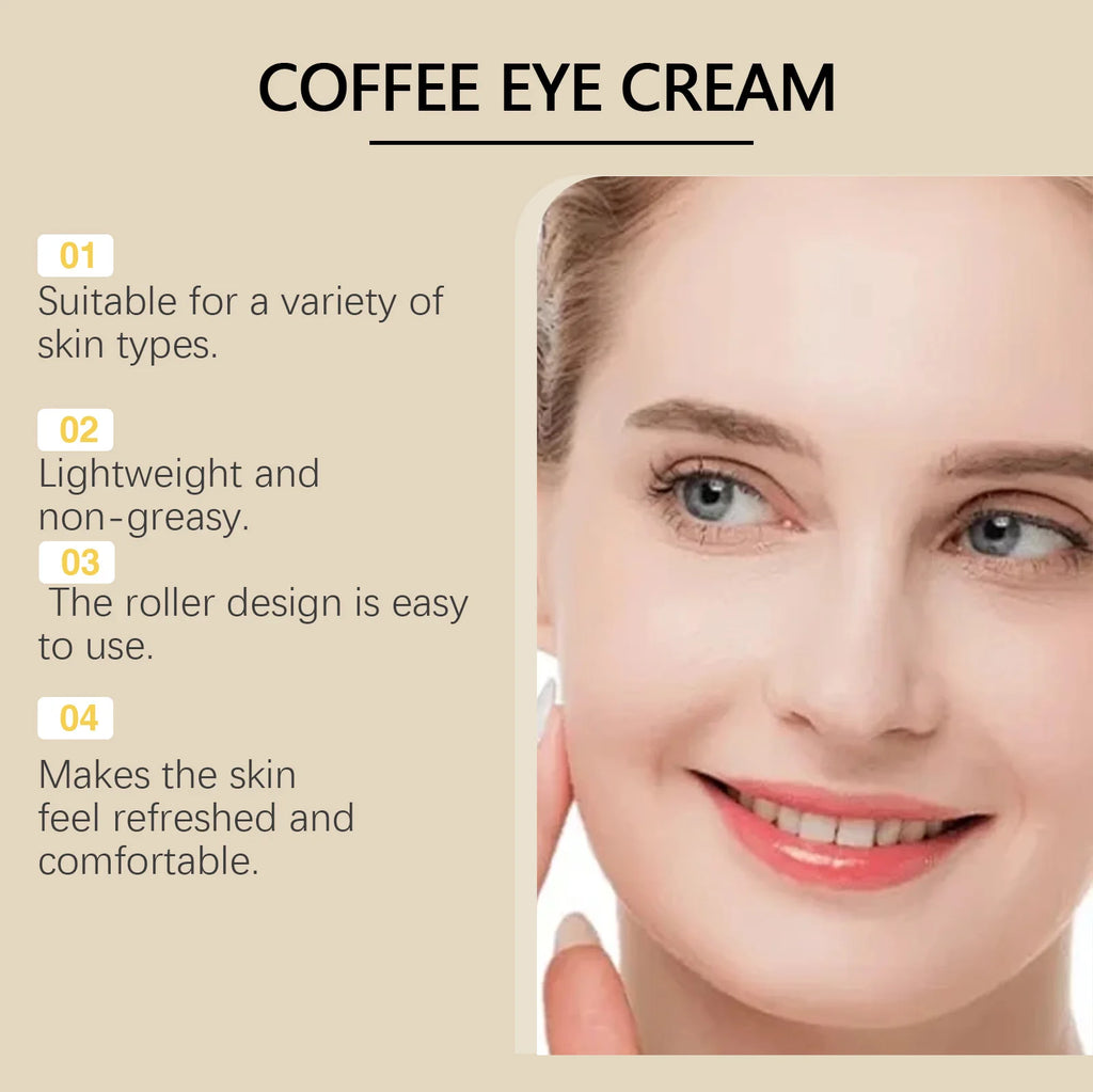 Caffeine Firming Eye Cream Fade Dark Circles Anti-Puffiness Lighten Fine Lines Under The Eyes Remove Eye Bags Roller Eye Massage Qme