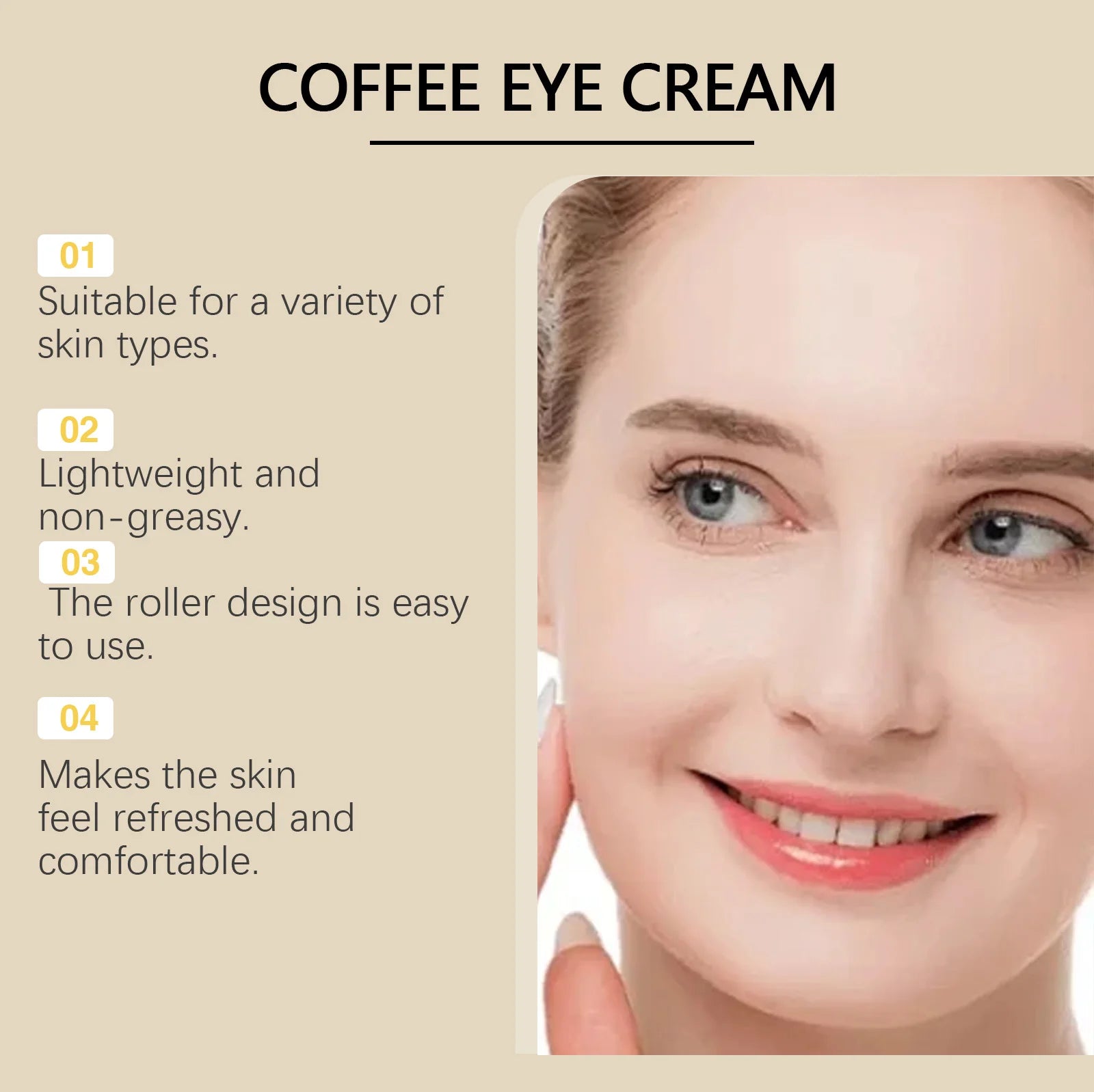 Caffeine Firming Eye Cream Fade Dark Circles Anti-Puffiness Lighten Fine Lines Under The Eyes Remove Eye Bags Roller Eye Massage Qme