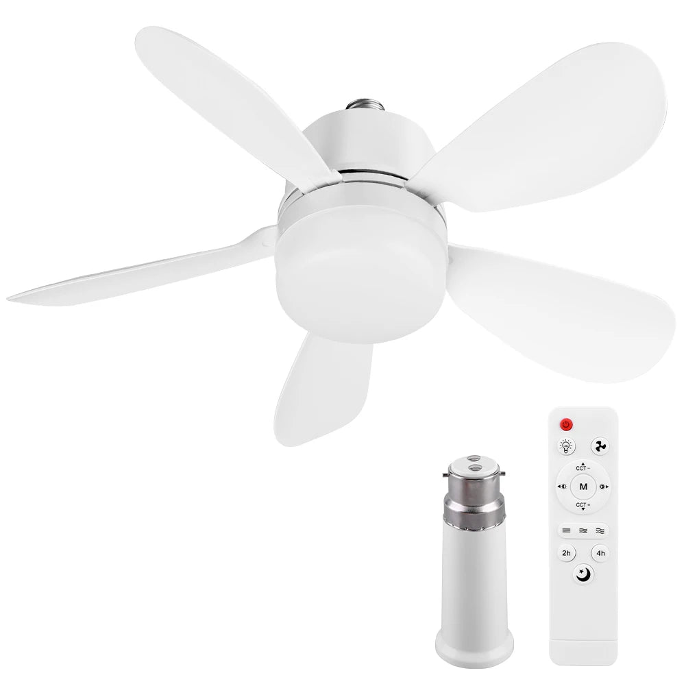 Silent Ceiling Fan with LED Lantern Remote Control Universal Dimming Fan E26/E27 Base Detachable Five Leaf Fan for Home Outdoor Qme 30W B22 Set