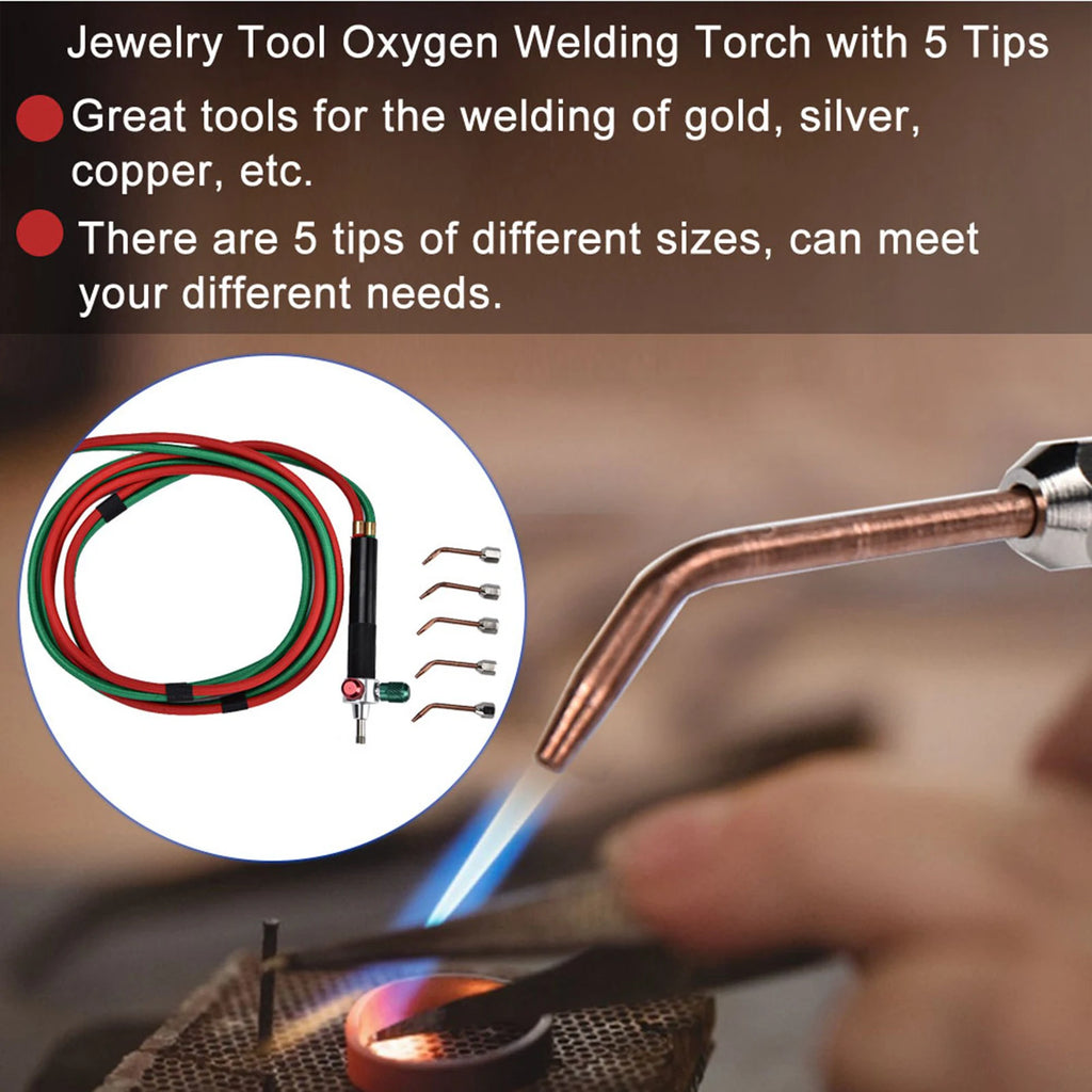 Jewelry Processing Equipment Oxygen Welding Torch Tool Flame Gun with 5 Tips Jewelry Welding Torch for Jeweler Qme