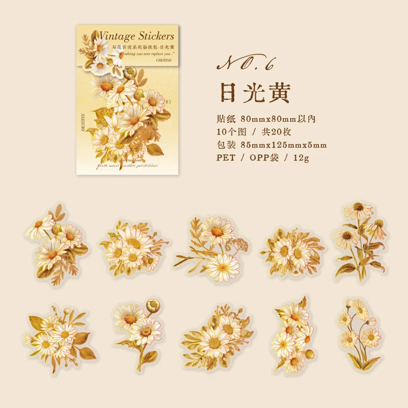 20 pcs/pack PET Plant Flowers Stickers aesthetic Stick Labels Decorative Scrapbooking material hand made Diy Supplies Qme F