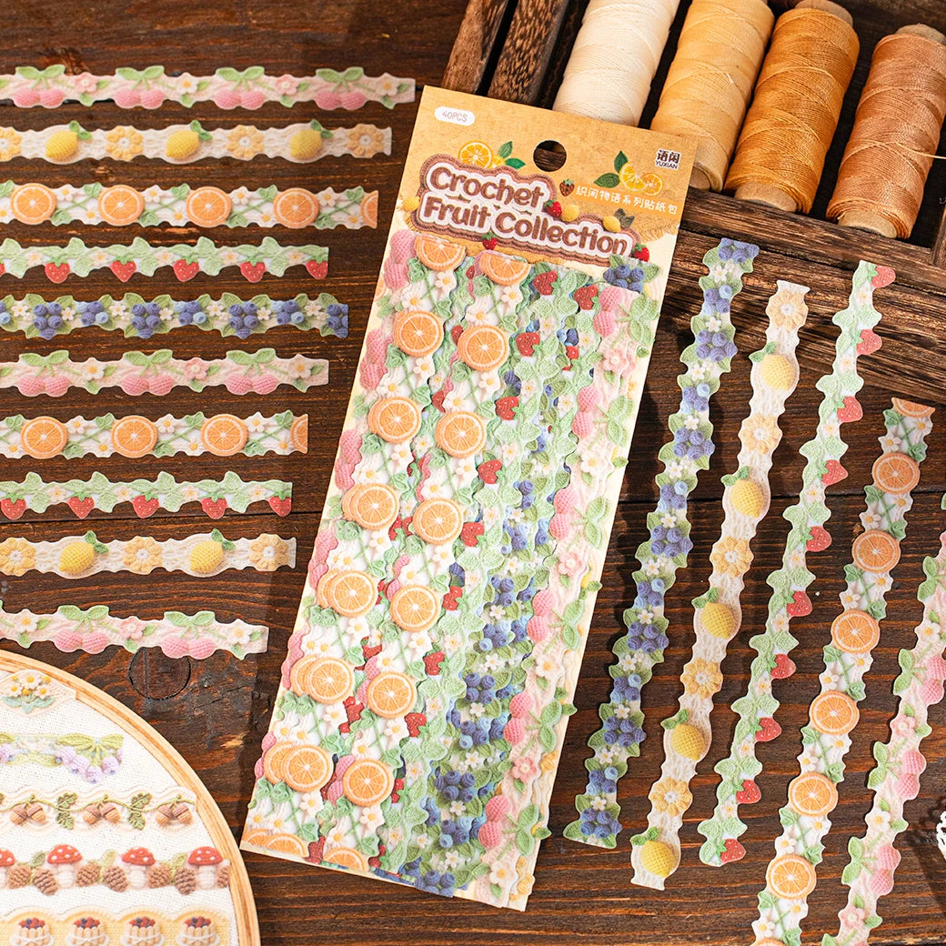 Vintage Crochet Pattern Long Stickers, Bulk Scrapbook Stickers with Assorted Designs, Multi-use Journal Decor KitVintage Crochet Qme