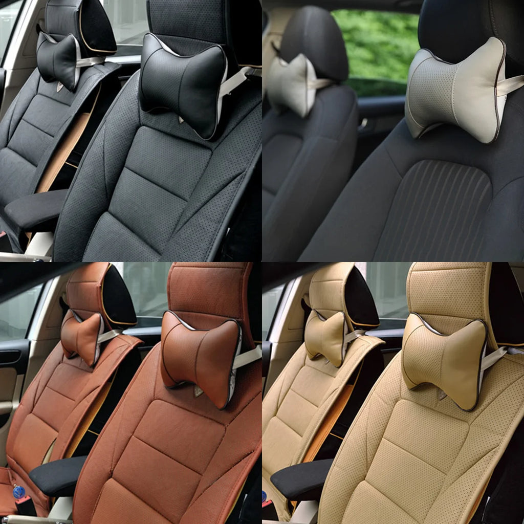 Car Neck Pillow Leather Headrests Both Sides Relieve Headaches Filled Qme