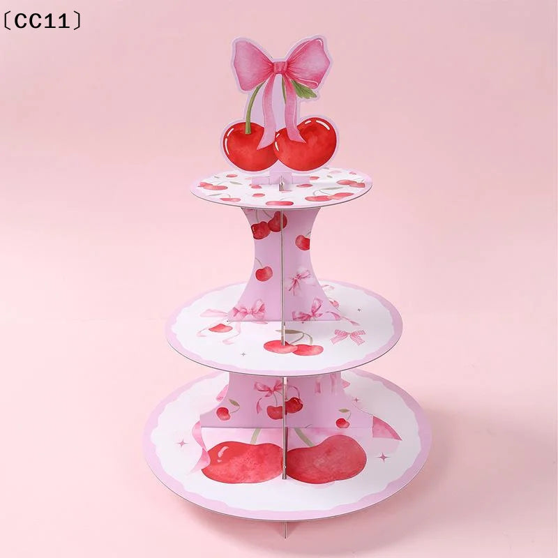 3 Tier Cake Stand Cherry Bow Party Display Birthday Cupcake Qme
