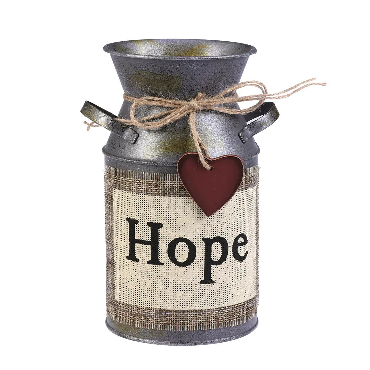 Vintage Metal Vase Retro Milk Can with Distressed Paint and Dual Handles Unique Home Office Decorative Flower Pot Qme