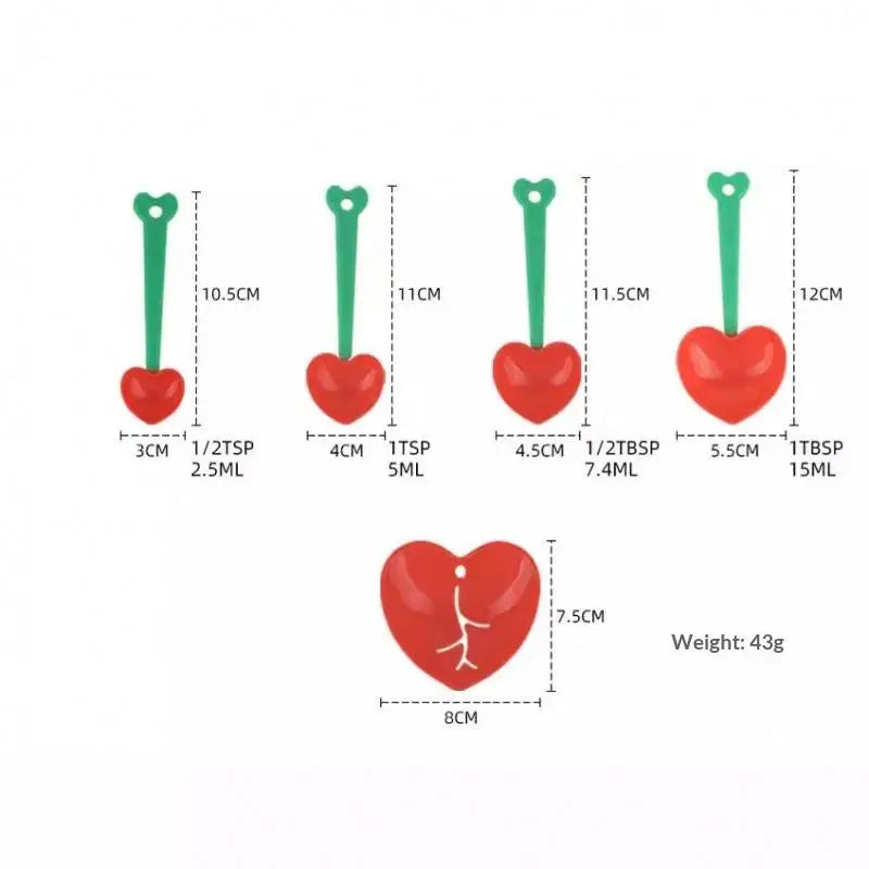 Red Love Heart Shaped Spoon Baking Cooking Tools 3 Sets Reusable Qme