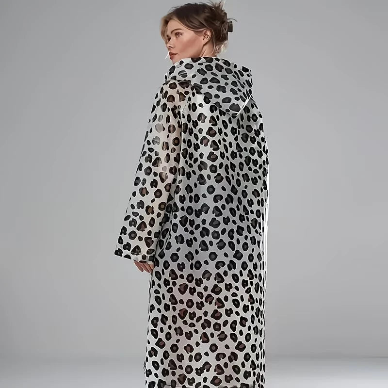 EVA Fashion Leopard Print Rain Poncho- Lightweight Packable Windproof Qme