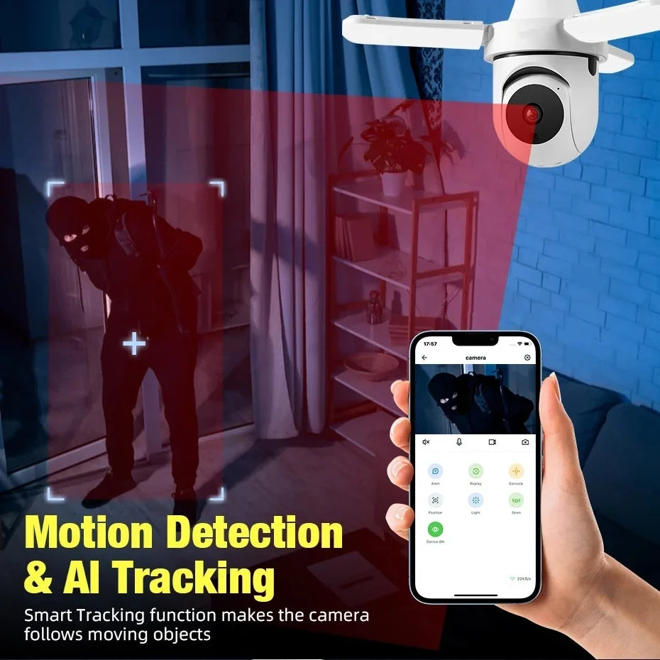 3MP 2.4G WiFi PTZ IP Camera with LED Lights E27 Bulb Camera Indoor Home Security Surveillance AI Tracking Wireless Qme