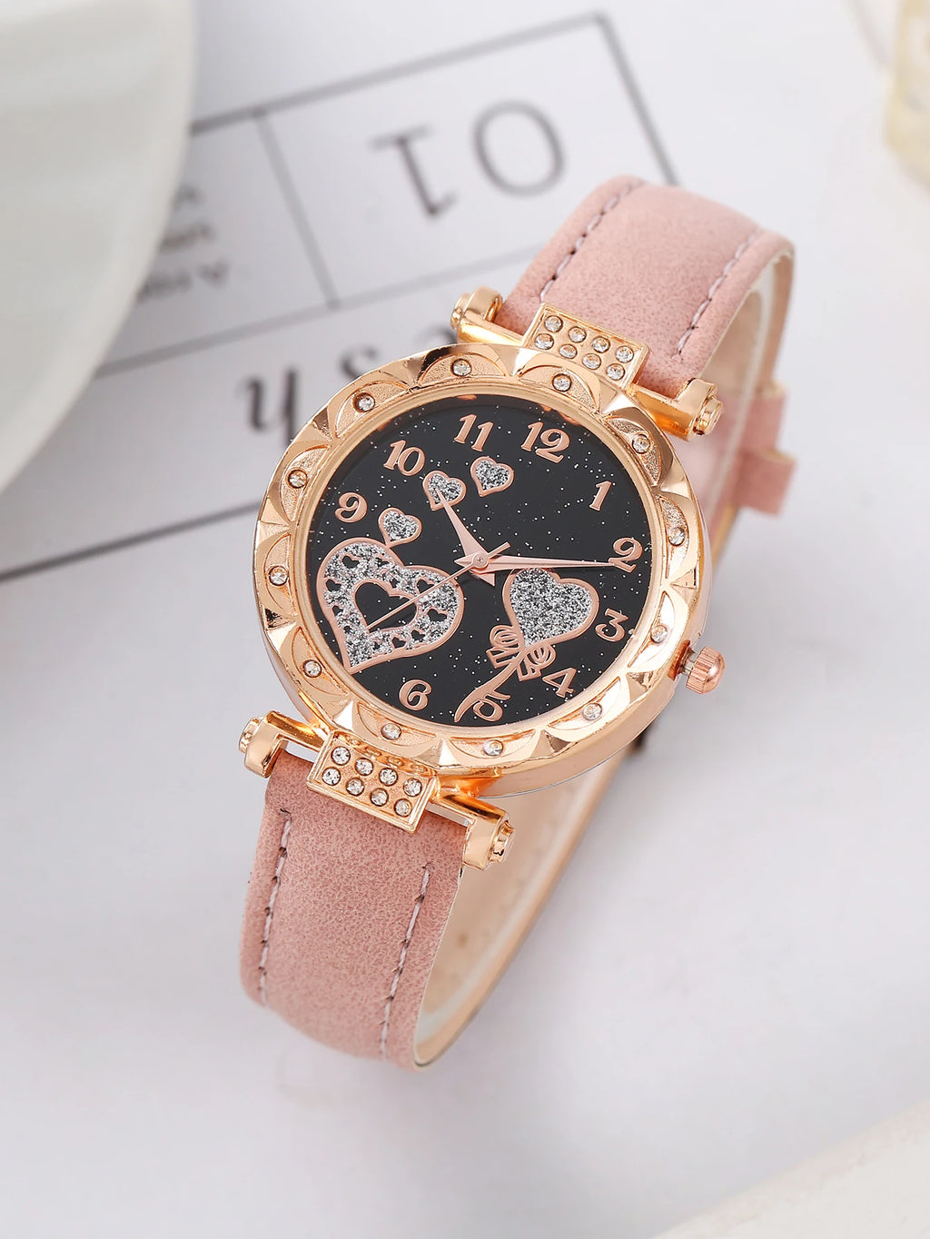 Glam Shiny Crystal Love Heart Dial Ladies Dress Watch Multipack Daily Accessory For Girls Qme