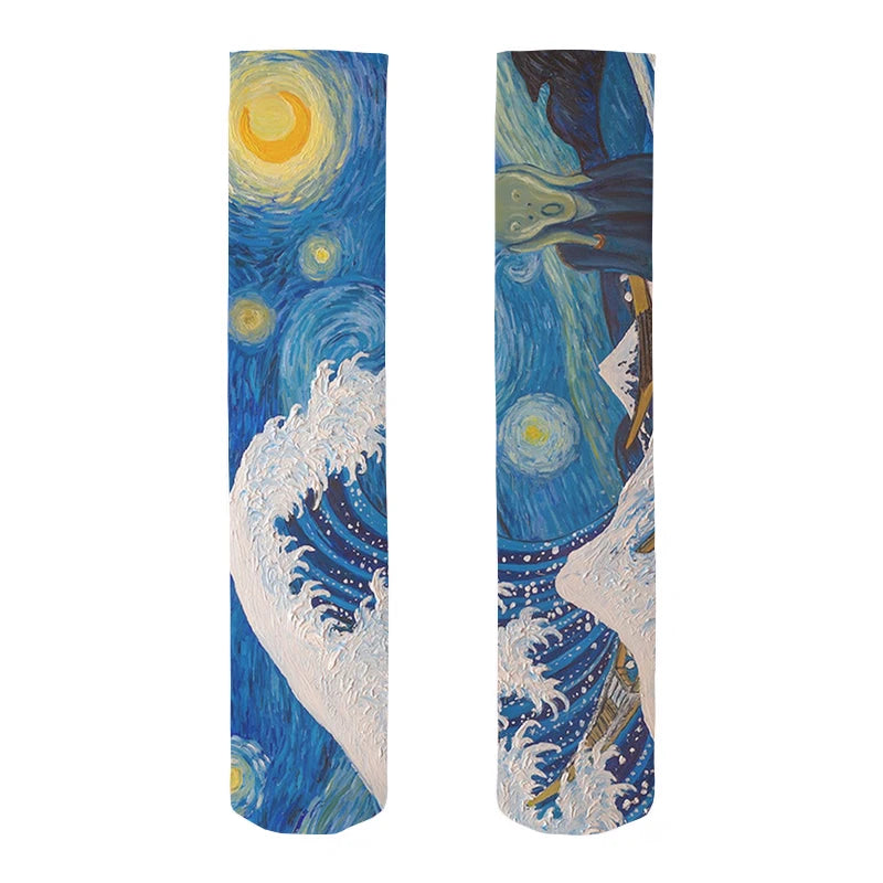 Van Gogh Mural World Famous Painting Sunflower Stockings Women Qme style11