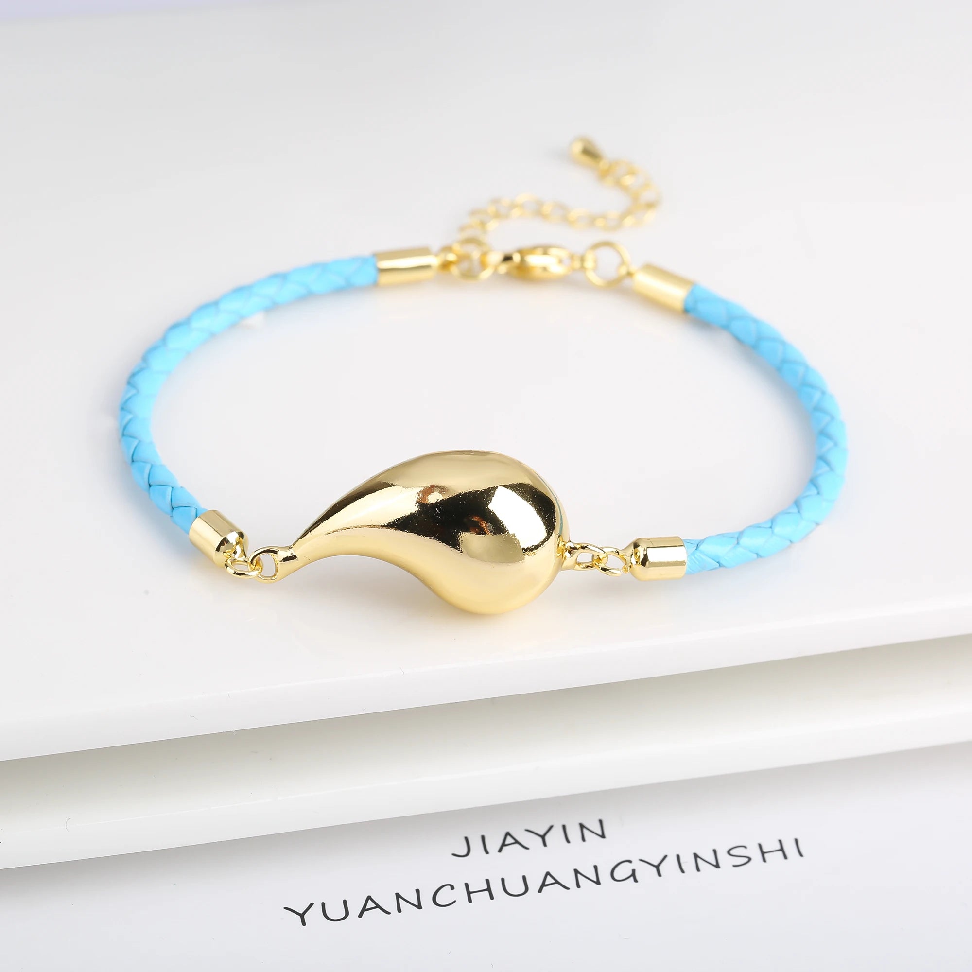 Simple Gold Plated Comma Leather Braided Adjustable Bracelet Fashion Women Water Drop Bracelet for Party Jewelry Gift Daily Wear Qme Color 3