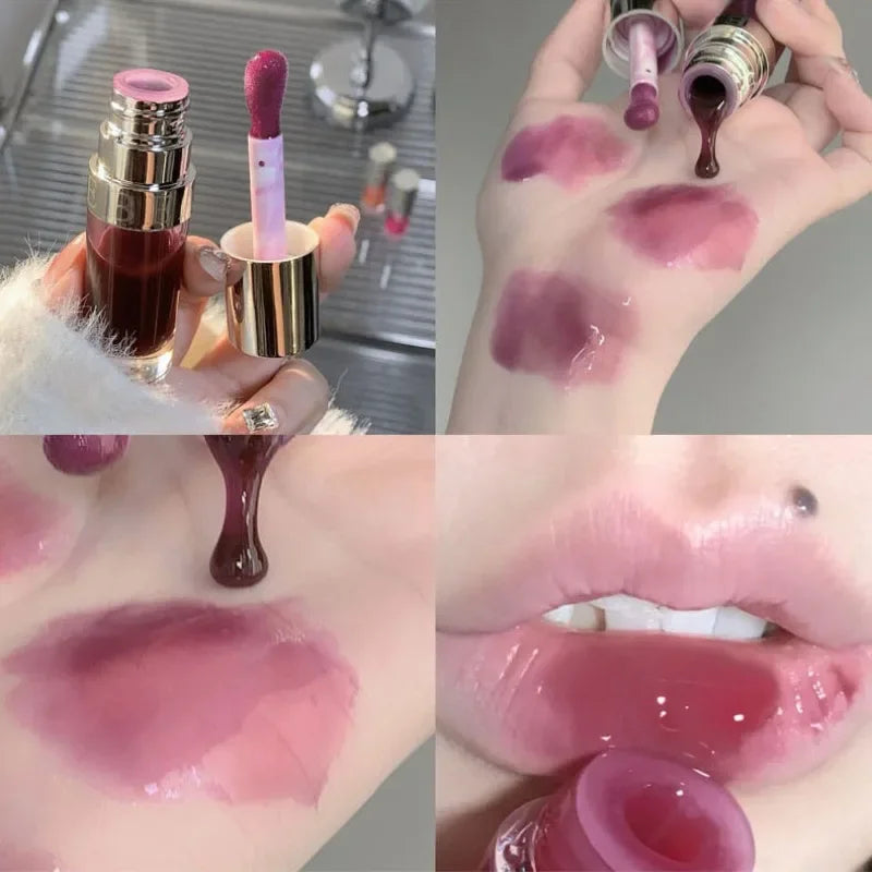 Strawberry Jelly Lip Oil Glossy Tint Glaze Lipstick Moisturize Liquid Fruit Jam Lip Beauty Treatment Transparent Hydrating Balm Qme