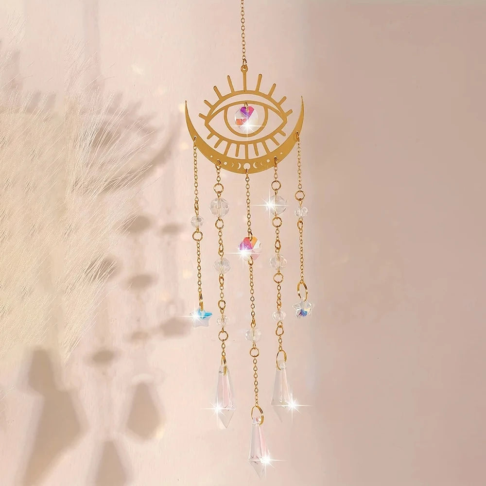 Golden Flame Moon Crystal Pendant Sunlight Catcher Outdoor Garden Hanging Decorations Hanging Ornaments Qme eye