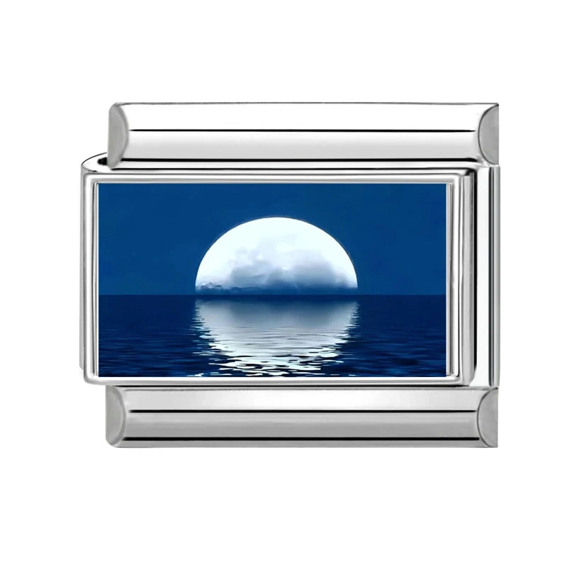 Fashion Blue Series Cartoon Shark Sea Seagull Crab Italian Charm