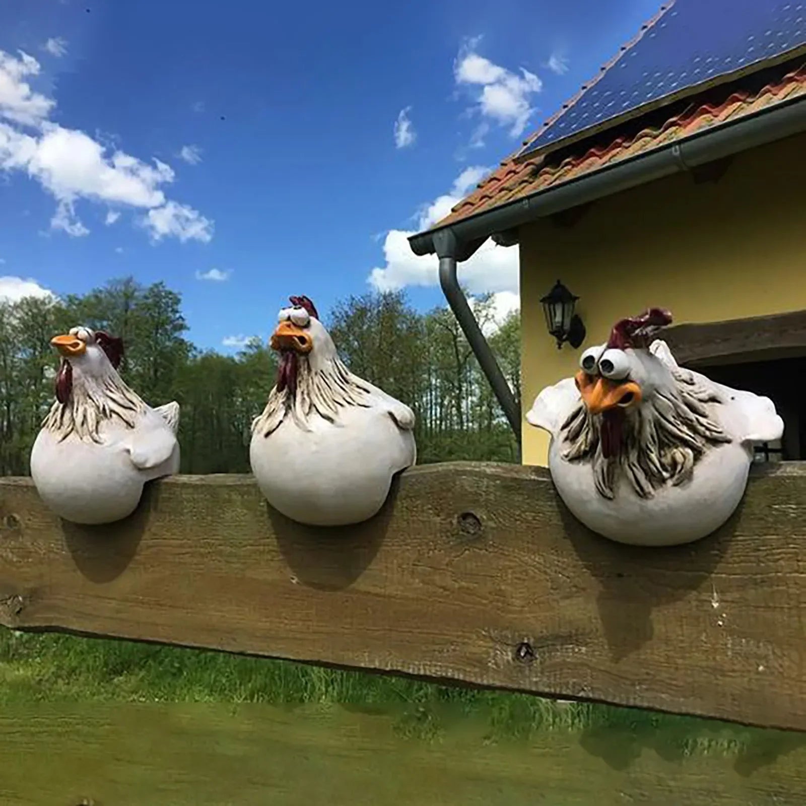 Funny Chicken Fence Decor Statues Resin Garden Farm Yard Hen Qme