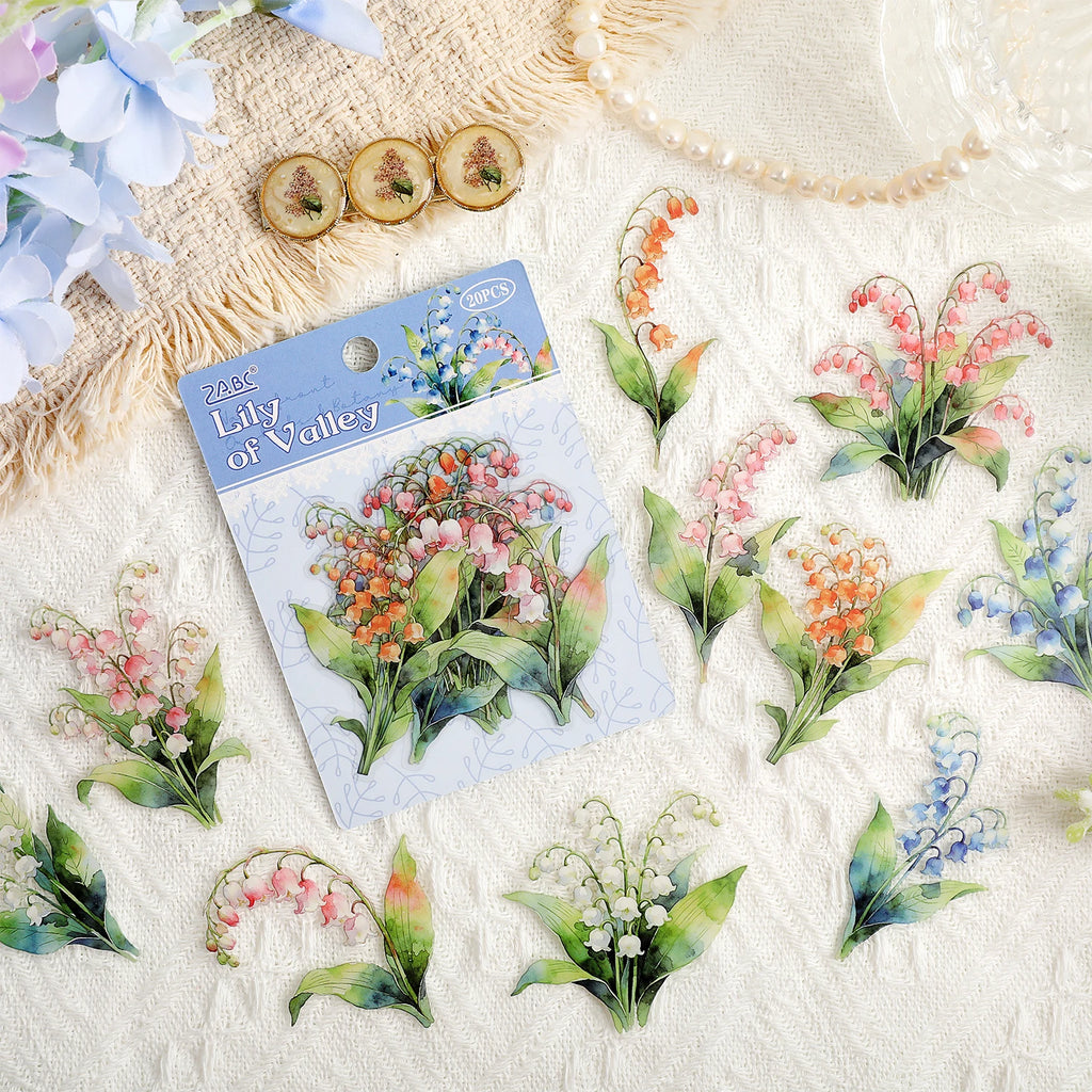 TIANZI 20 Pcs Die Cut Sticker Package Flower Themed Handmade DIY Material Decoration Sticker Grass And Grass Series for Account Qme