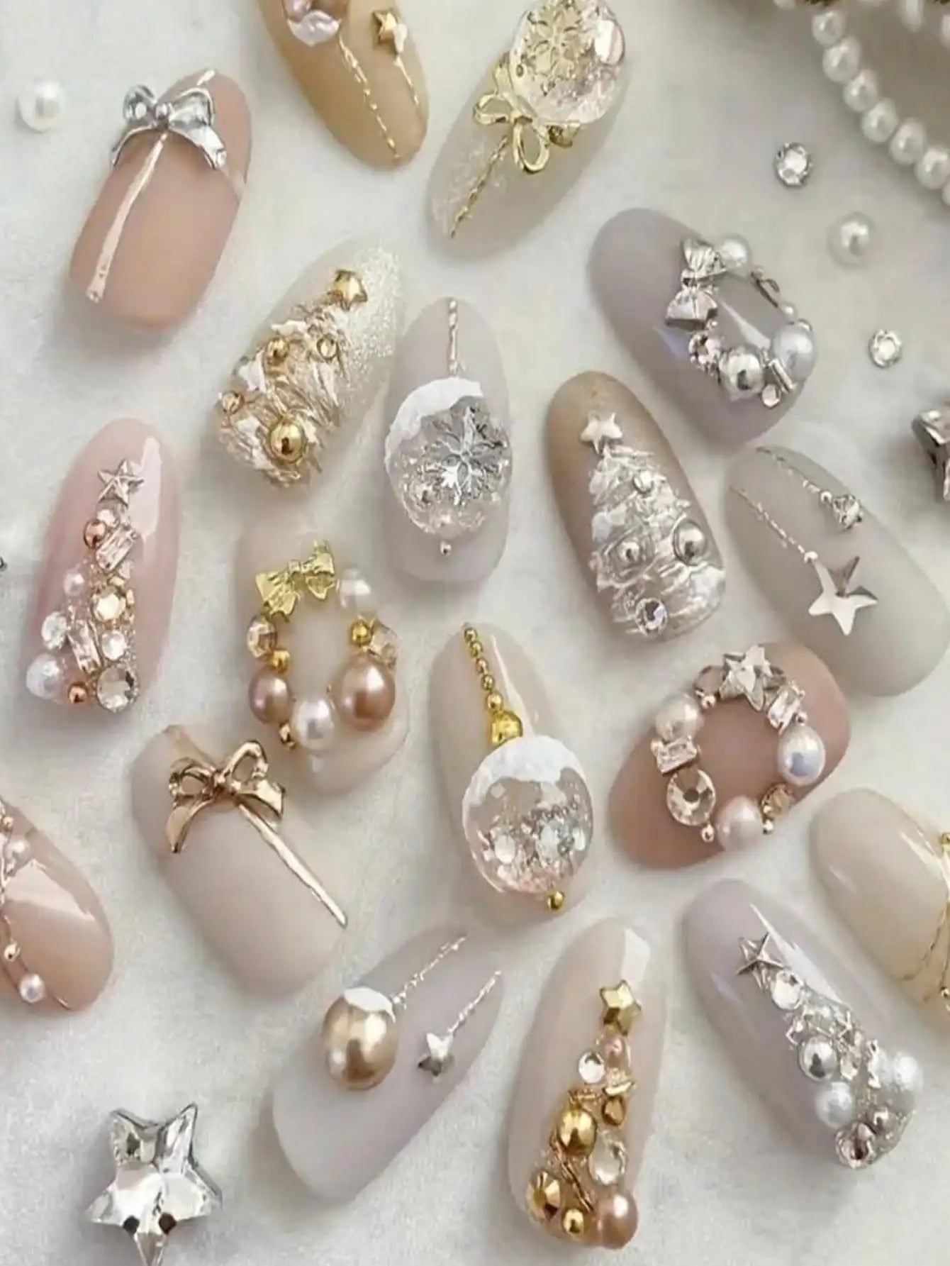 12 Grid Christmas Nail Art Flat Back Imitation Pearl Ornaments Gem Qme