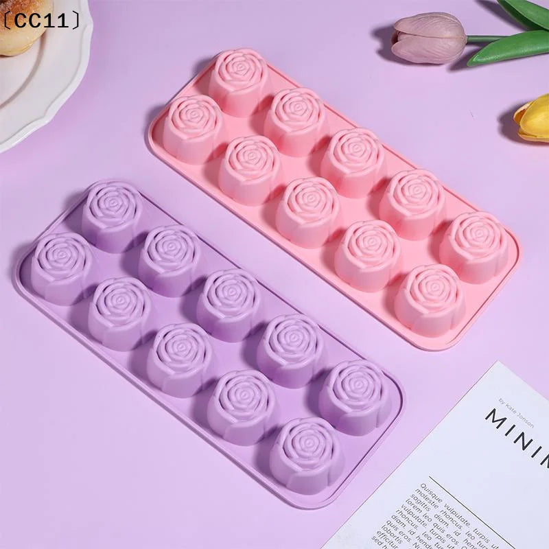 10-Cavity Silicone Rose Cake Mold Nonstick Reusable Baking Pan DIY Qme