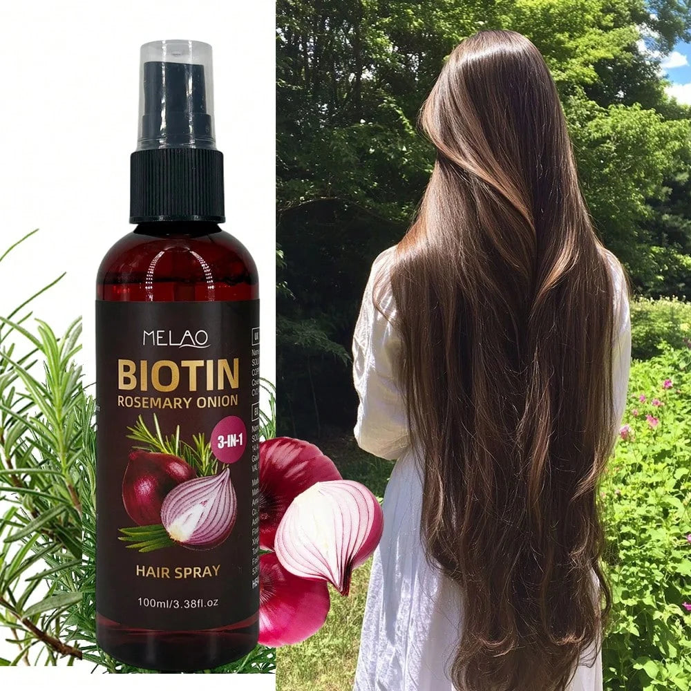 3 in 1 Biotin Rosemary Onion Hair Spray, MELAO Leave-In Conditioner & Detangler Spray, Tames Frizz, Adds Shine & Softness Qme