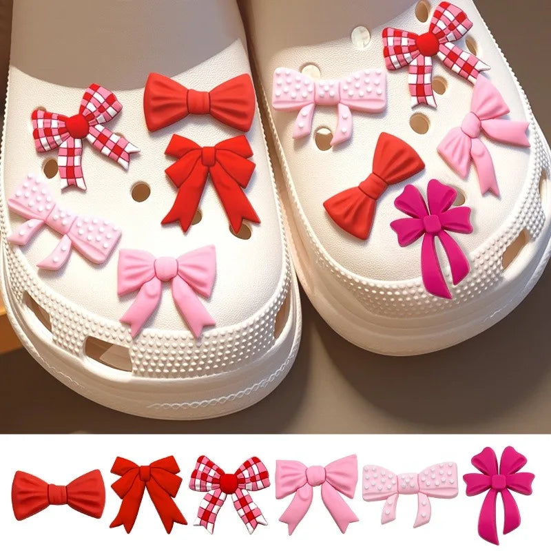 2026 Fashion 1PCS PVC Sweet Pink Red Bow Knot Shoe Charms DIY Shoe Buckle Accessories PVC Shoe Decorations Christmas Gifts Qme