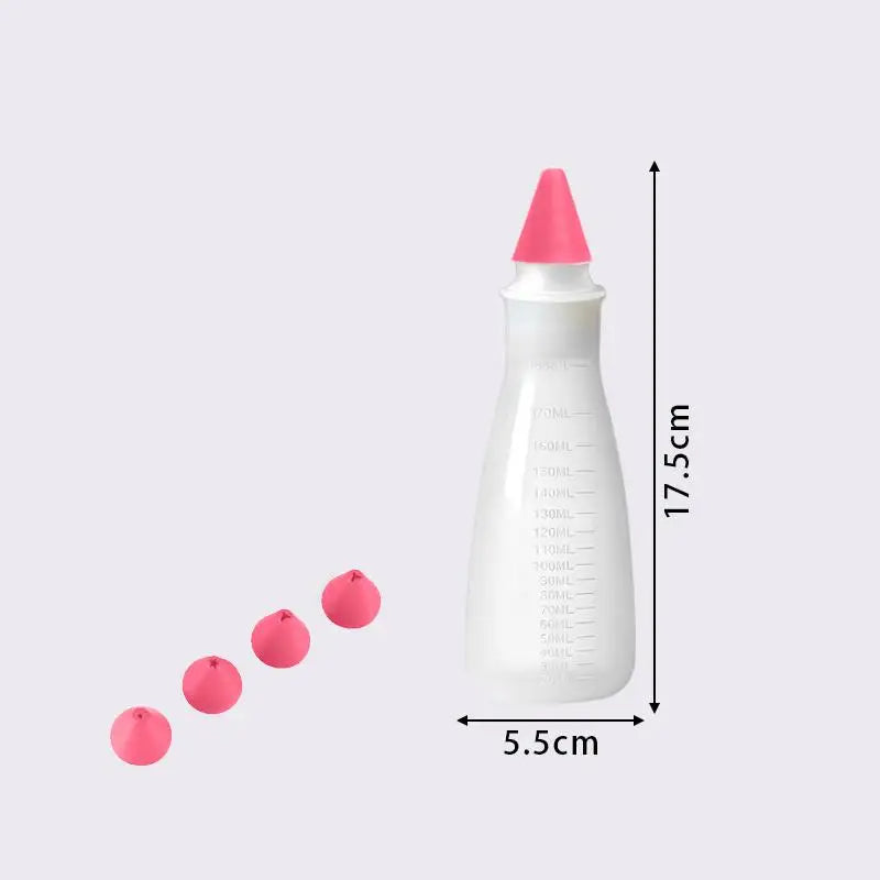 4-Head Piping Tip Silicone Chocolate Butter Pen Bags Bottles Writing Qme Pink Piping Bottle