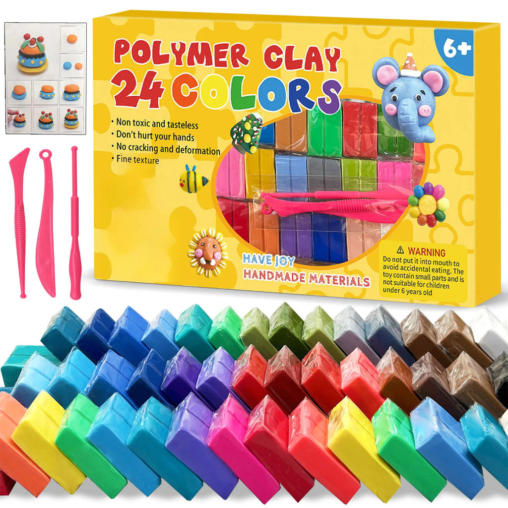 24 Colors Non-Toxic Polymer Clay Set Stone Plastic Non-Baking Dried Handmade DIY Material Clay Starter Kit for Artists Beginners Qme multicolour