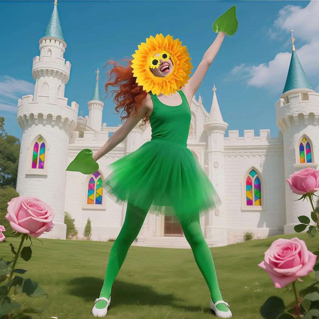 Sunflower Costume Sunshine Daisy Flower Outfit Sun Flower Headpiece Glasses Tutu Skirt Gloves Socks Plant Costume Qme