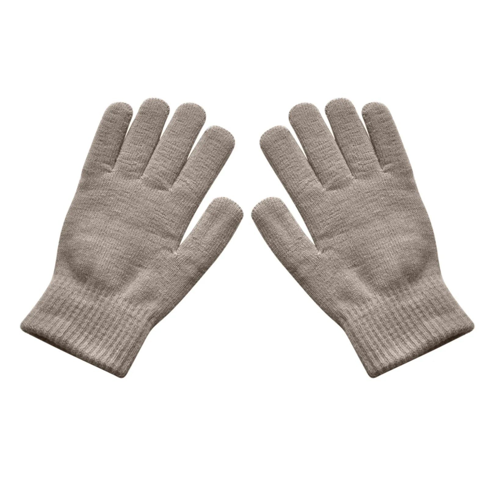 Adult Solid Color Knitted Gloves Outdoor Activity Sports Riding Warm Windproof Gloves Household Protective Gloves Qme Khaki One Size