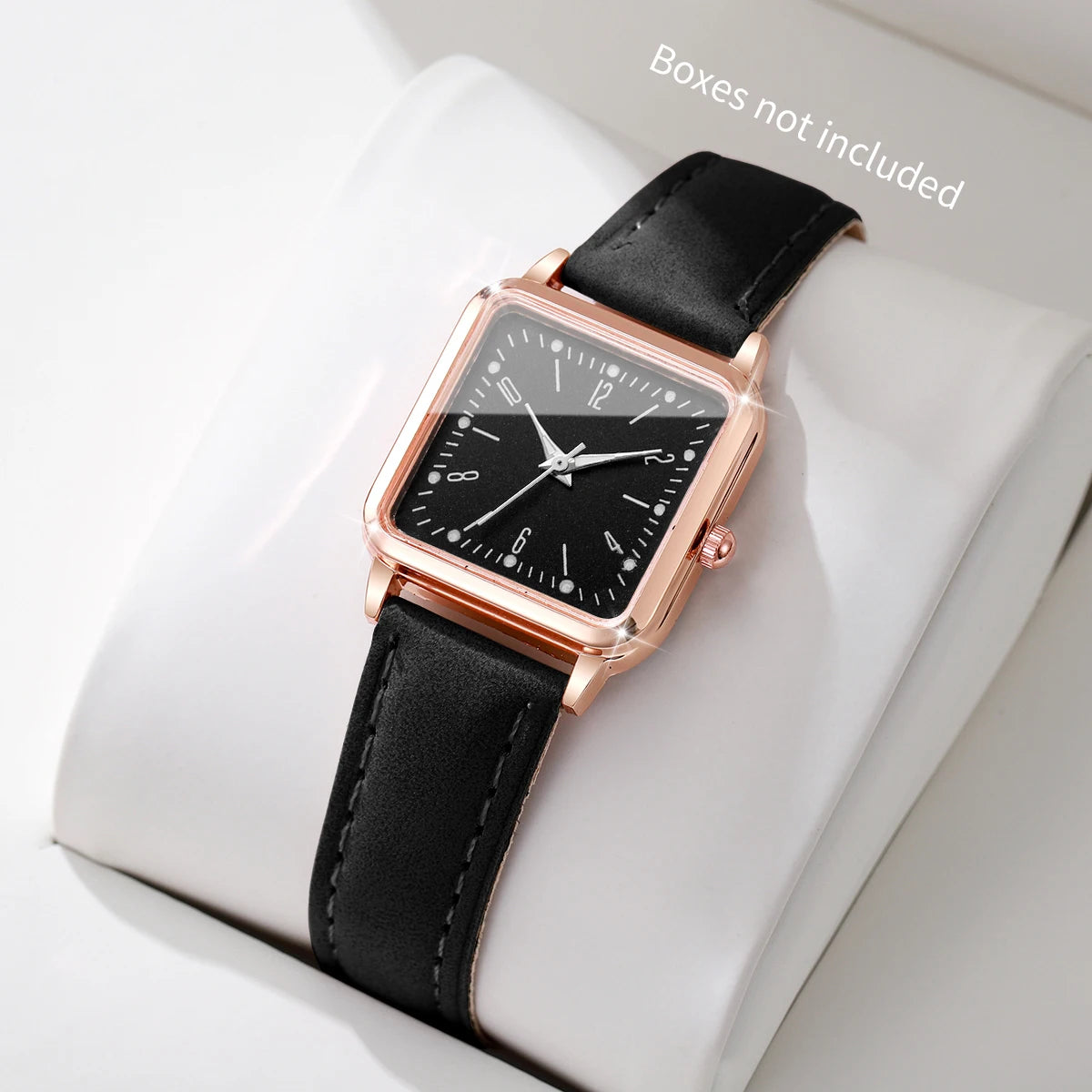 Rose gold square pink leather women's simple digital scale small square watch, not including gift box Qme Black Without Box