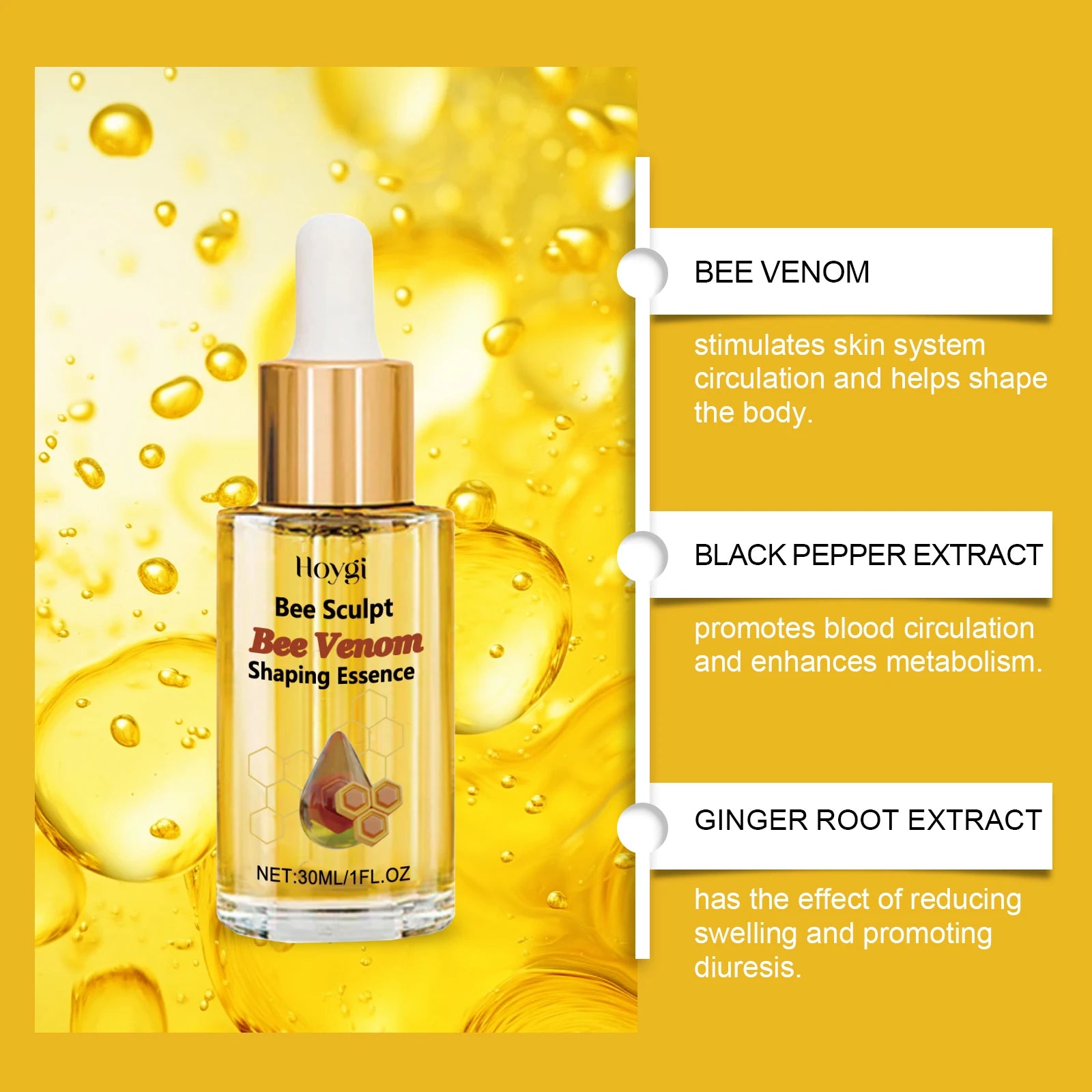 Bee Venom Shaping Oil Firming Lifting Body Skin Anti Cellulite Fat Burning Weight Loss Improve Sagging Thin Leg Massage Oil Qme