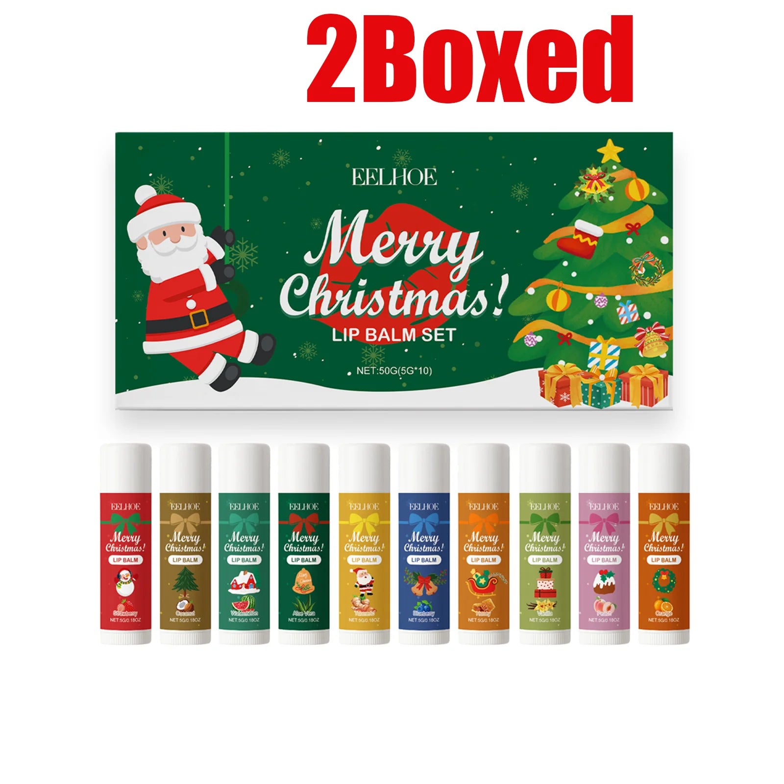 10PCS/Box Christmas Lip Moisturizing Set Deep Moisturizing Lip Color Brightening Plump Lip Care Gift Set for Women Girls Qme 2 Sets