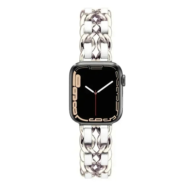 Luxury Metal Denim Strap For Apple Watch Band Ultra 2 1 49mm 41 45mm 38 42mm 44 40mm Bracelet For iWatch 9 8 7 SE 6 5 4 3 Women Qme Starlight White 42mm 44mm 45mm 49mm