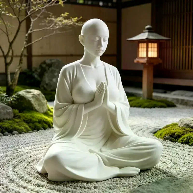 White Zen Meditation Sculpture Minimalist Figurine Spiritual Art Decor Ideal Ornament & Gift For Yoga Room Bedroom Living Room Qme