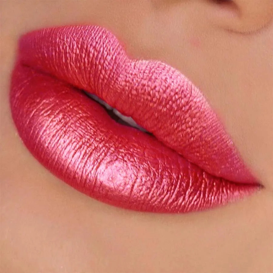 Red Metallic Lipstick Longlasting Glitter Lip Glaze Waterproof Lips Qme