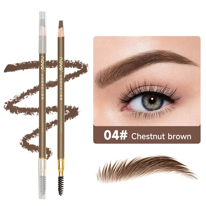 Double-Ended Wooden Evebrow Pencil With Brush,Sweat-Proof,Smudge-Proof,Long-Lasting,Brow Shaping,Natural Matte Qme 04