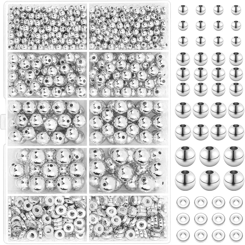 1000pcs Golden Spacer Beads Kit CCB Ball Round Smooth Loose Beads Kit For Bracelets Making Craft DIY Jewelry Making Supplies Qme Silver