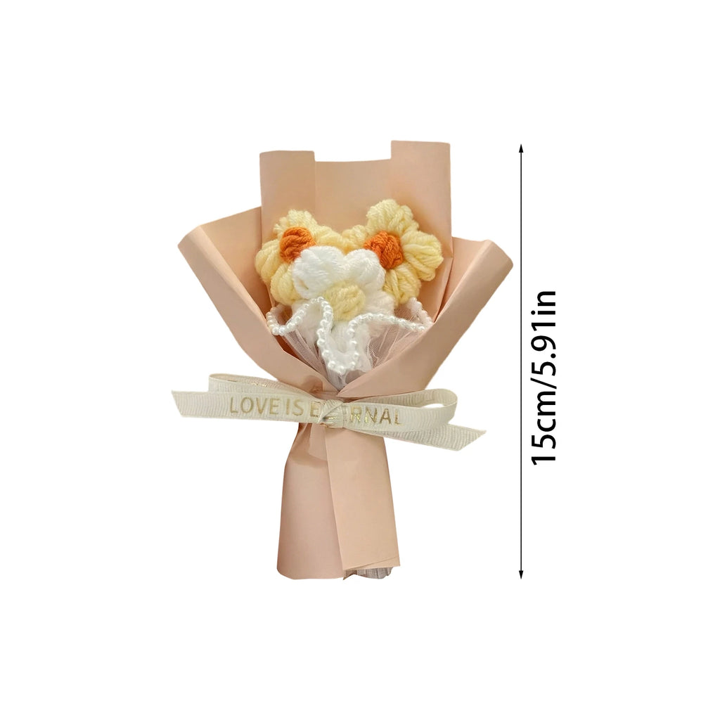 Handmade Knitted Flower Bouquet Finished Crochet Rose Bouquet Valentine's Day Wedding Decor Artificia Flower Gift for Mother Qme
