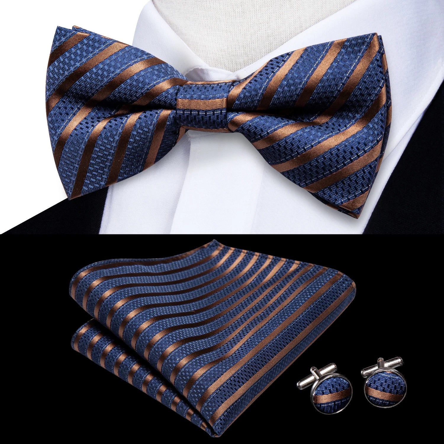 Hi-tie Pink Dot Silk Mens Pre-tied Bow Tie Hanky Cufflink Dusty Qme LH-0562