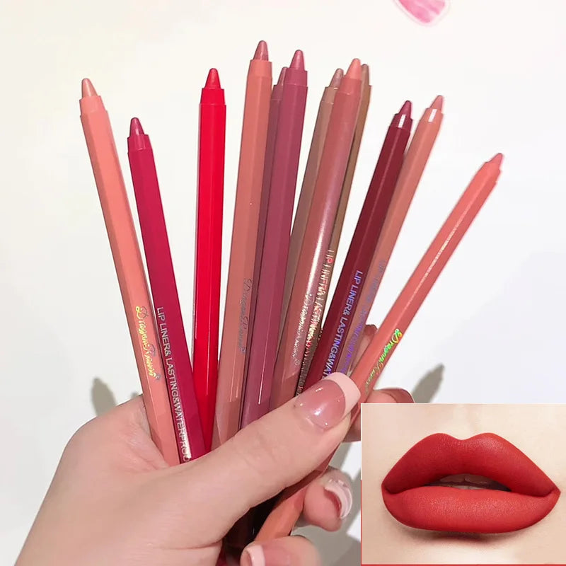Velvet Brown Lip Liner Pencil Nude Matte Waterproof Non-stick Cup Cherry Red Lip Liner Lip Contour Pen Lipstick Makeup Qme