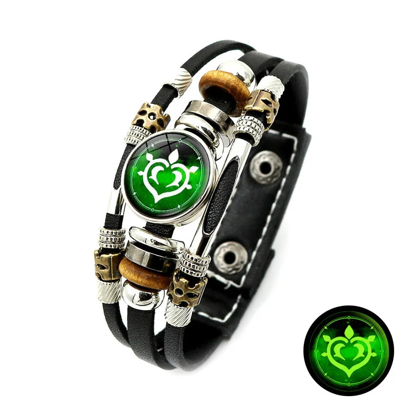 Luminous Genshin Impact Leather Bracelet Eye of God Water Wind Thunder Fire Rock Ice Element Snap Button Bracelets Jewelry Gift Qme Luminous - 7