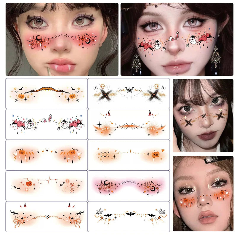 Halloween Vampire Bat Fake Freckles Temporary Tattoo Stickers Child Qme