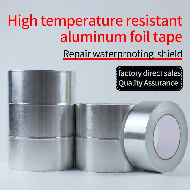 1Roll High Temperature Resistant Aluminum Foil Tape, Waterproof and Oil-proof, Flame-retardant and Sun-proof, Hand-tearable Qme