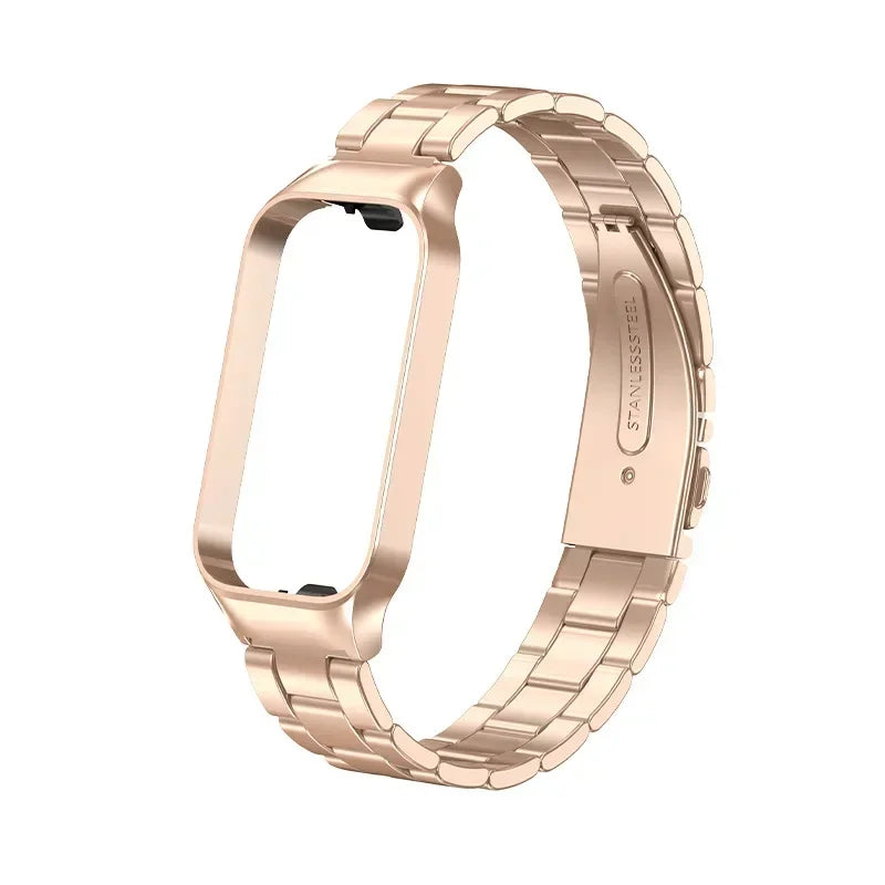 Strap For Xiaomi Mi Band 8 Active Bracelet for Xiaomi Smart Band 8 Active Stainless Steel Metal Watchband Mi Band 8 Active Qme Rose Gold 3 for Redmi Band 2