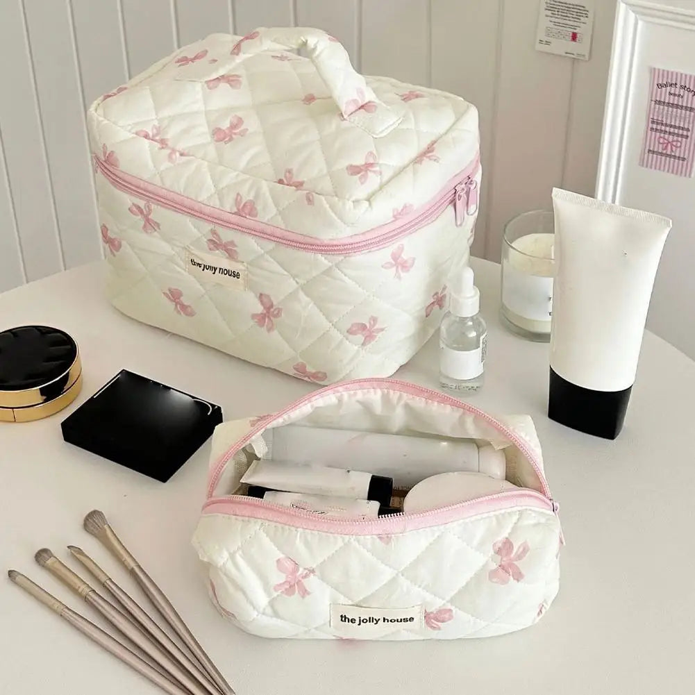 Quilted Makeup Bag 3 Sizes Floral Toiletry Cosmetic Pouch Organizer Qme
