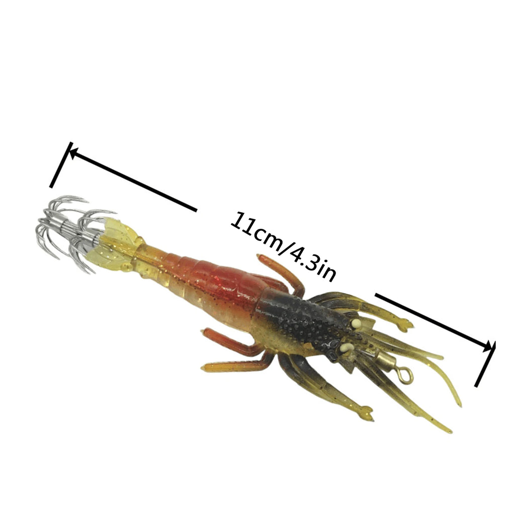 Soft Bait for Night Fishing Luminous Shrimp Squid Jig Hooks PVC Shrimp Squid Bait Cuttlefish Octopus Fishing Lures 5pcs/set Qme