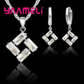 Romantic 925 Sterling Silver Color Square White Zircon Crystal Pendant Necklace Earrings Jewelry Sets Women Wholesale Qme WHITE