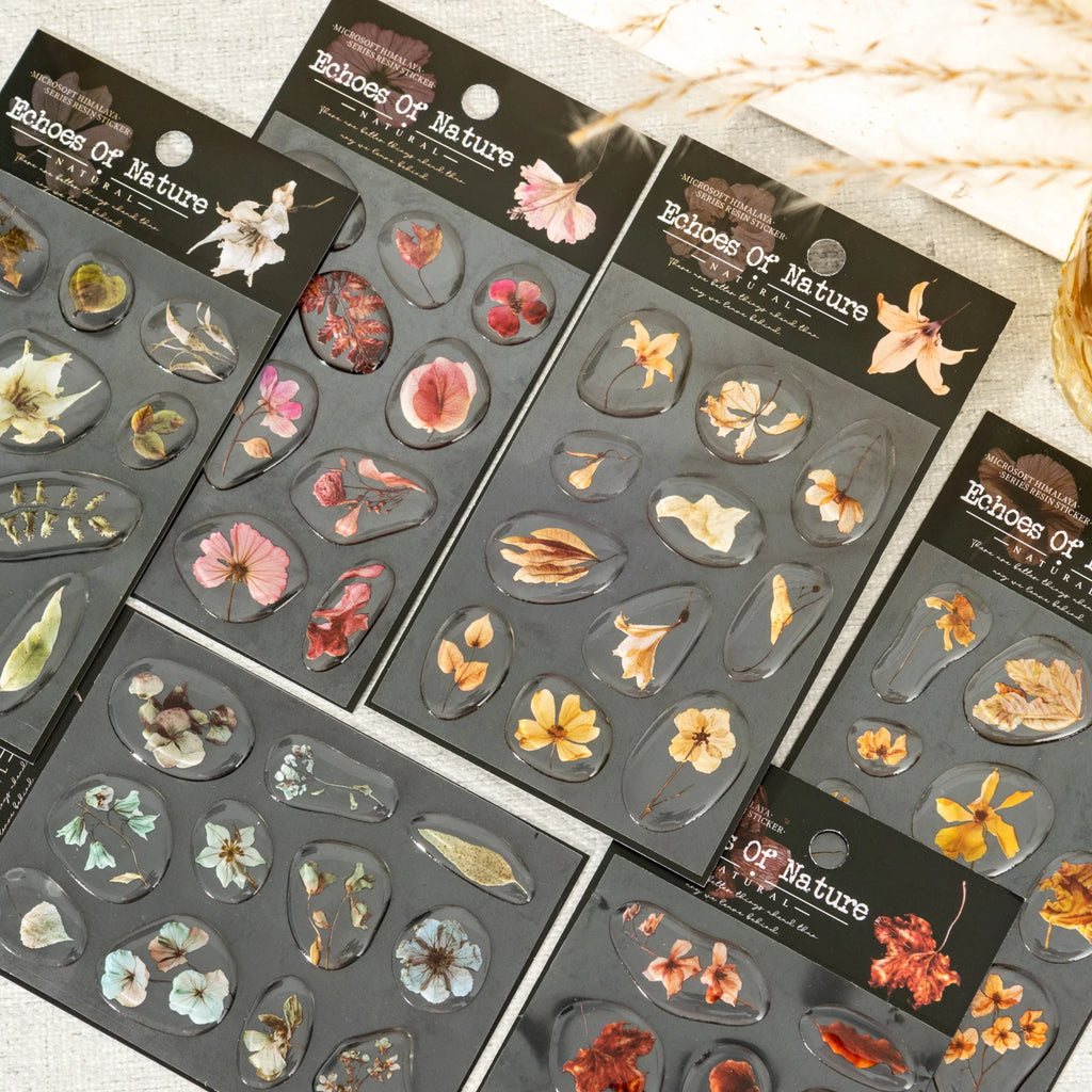 1 Sheet Pressed Dried Flower Theme 3D Clear Epoxy Decorative Stickers for DIY Craft, Scrapbook, Gift Wrapping, Birthday Present Qme