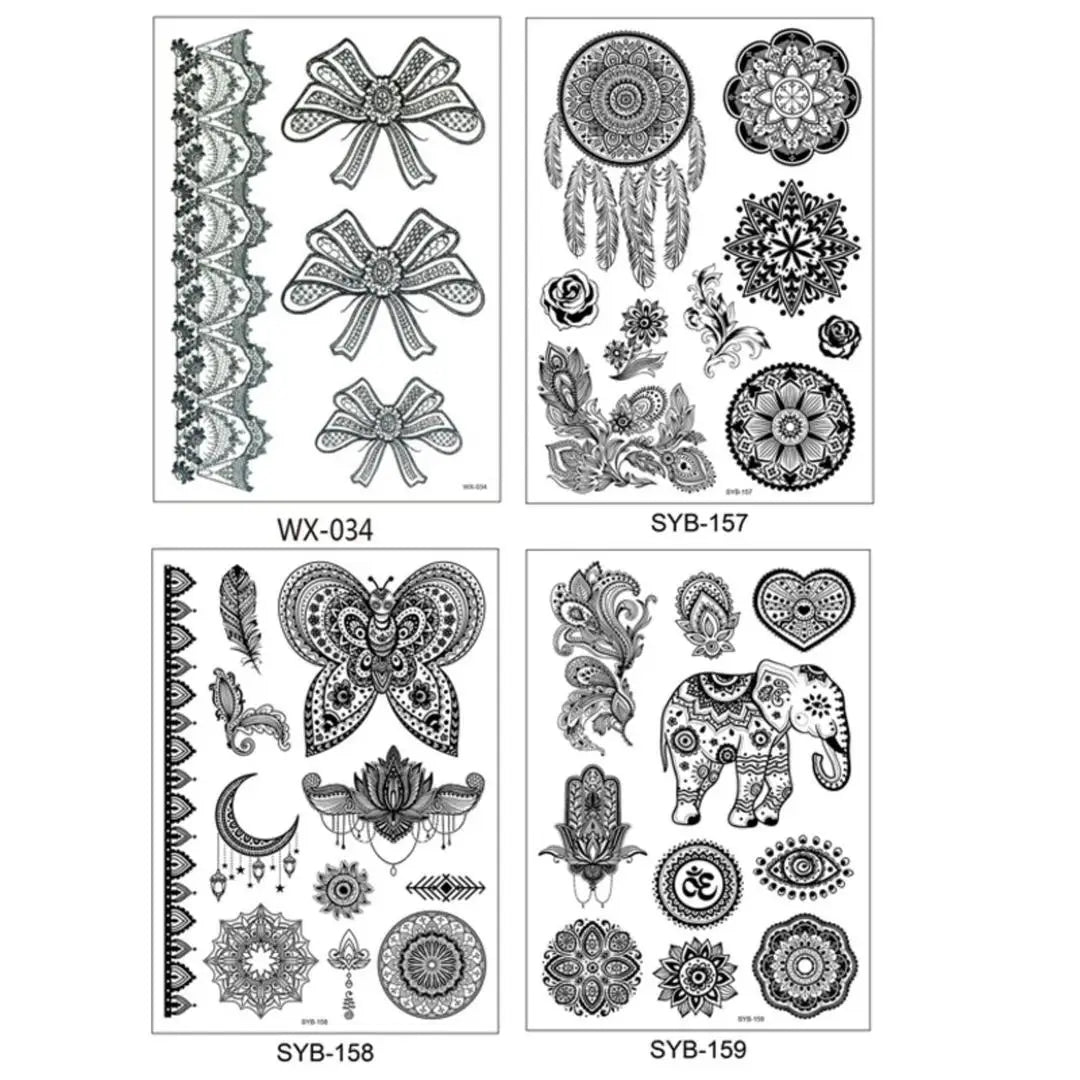 A 4/8 Water Transfer Stickers Mandala Henna Tattoo Stickers Fake Instant Henna Temporary Tattoo Indian Mehndi Flower Waterproof Qme 4pcs SY-WX034B159