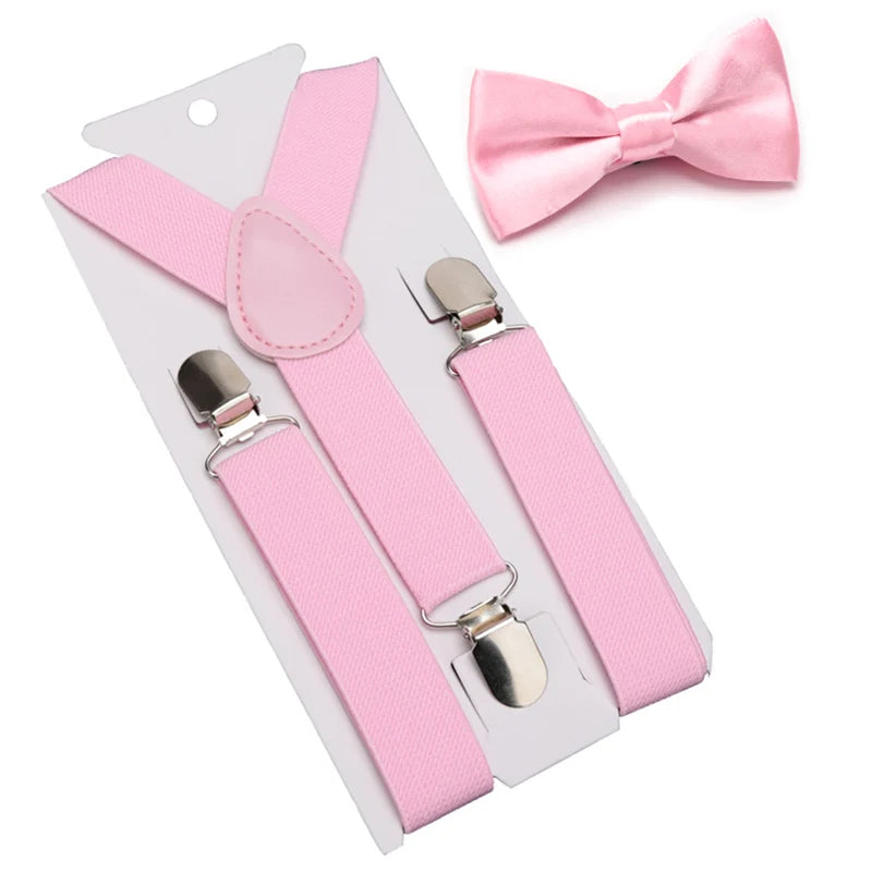 Suspenders Bowtie Kids Boy Girl Childrens Christmas Designer Qme Pink
