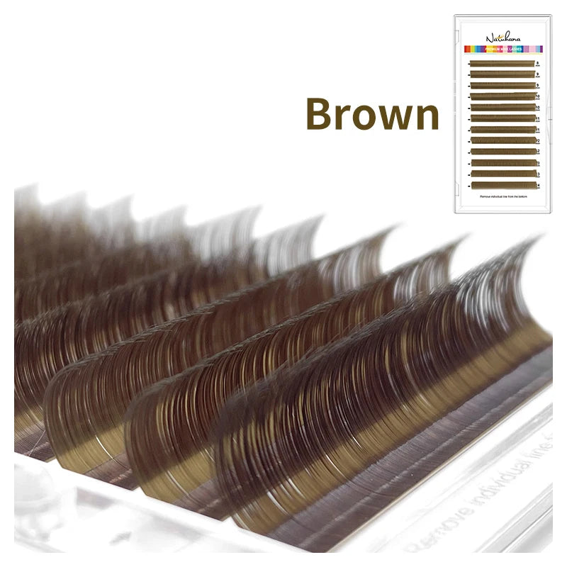 NATUHANA Colored Eyelash Extension Individual Colorful Lash Makeup Qme Brown L 0.07mm|Mix 12Rows